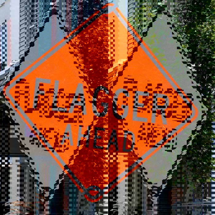 Flagger Ahead Sign